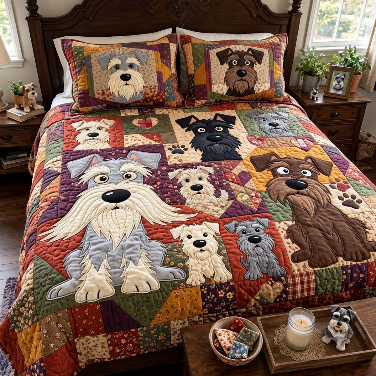 Schnauzer Cozy Companions 3-Piece Quilted Bedding Set GFTONTD4264