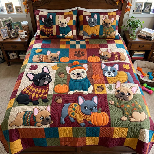 Cozy Sweater Frenchies 3-Piece Quilted Bedding Set GFTONTD4268
