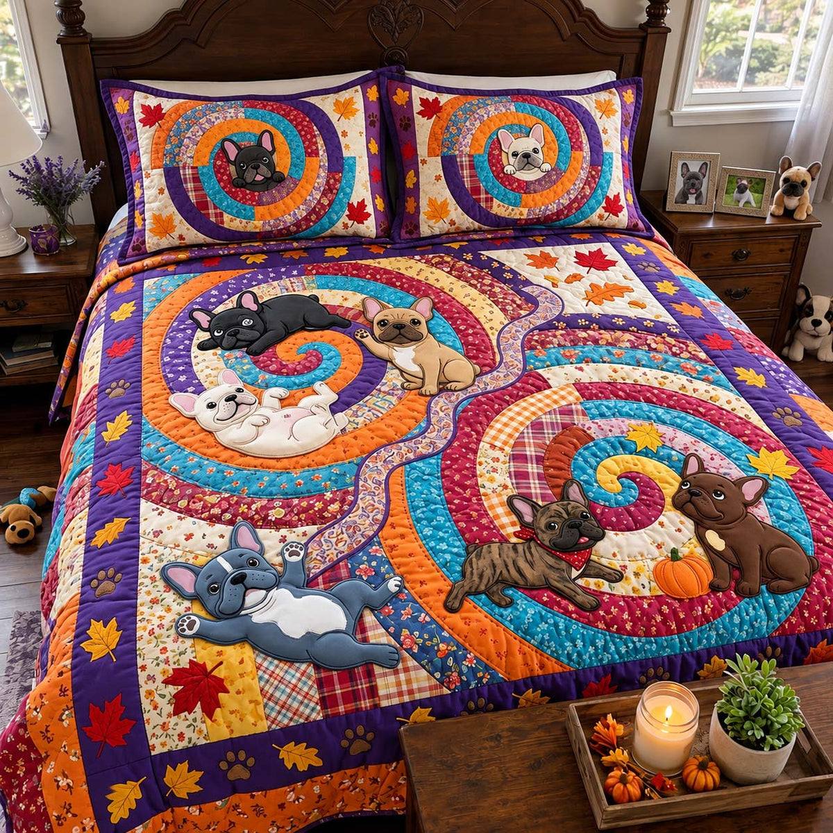 Frenchie Spiral Playtime 3-Piece Quilted Bedding Set GFTONTD4271