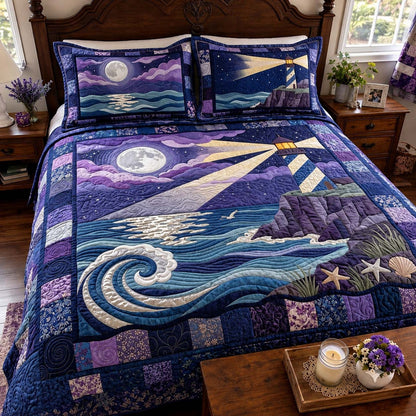 Moonlit Lighthouse Waves 3-Piece Quilted Bedding Set GFTONTD4275