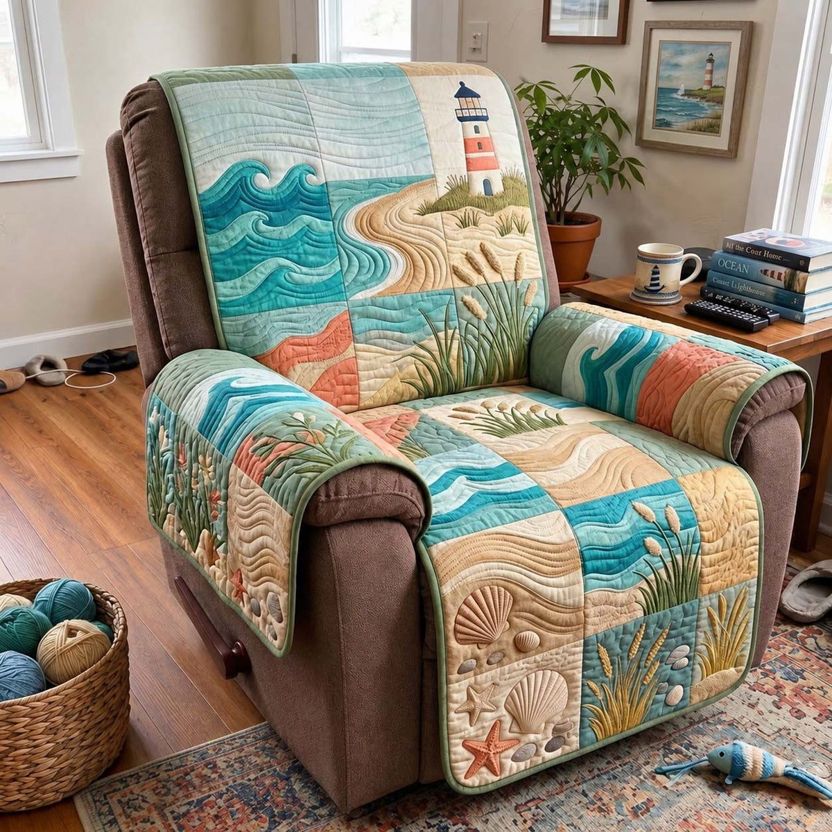 Coastal Lighthouse Quilted Sofa Cover GFTONTD4317