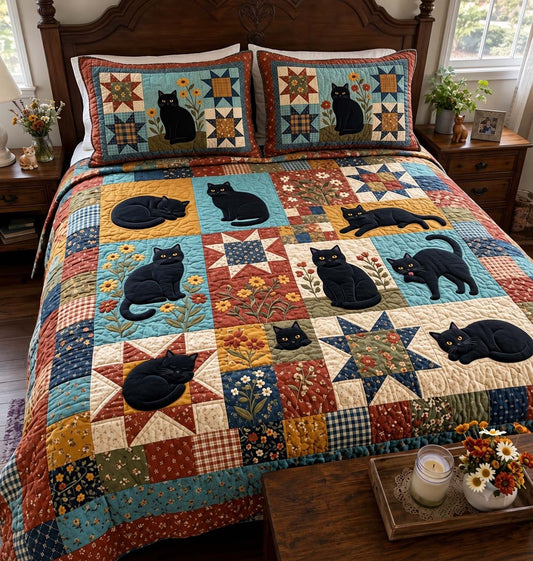 Country Black Cat 3-Piece Quilted Bedding Set GFTONTD4325