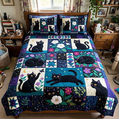 Midnight Garden Cats 3-Piece Quilted Bedding Set GFTONTD4328