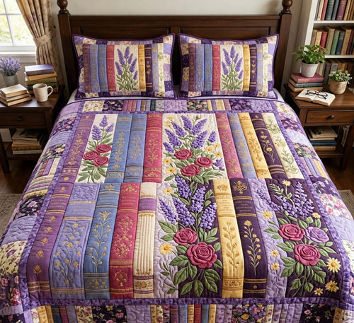 Lavender Library Garden 3-Piece Quilted Bedding Set GFTONTD4330