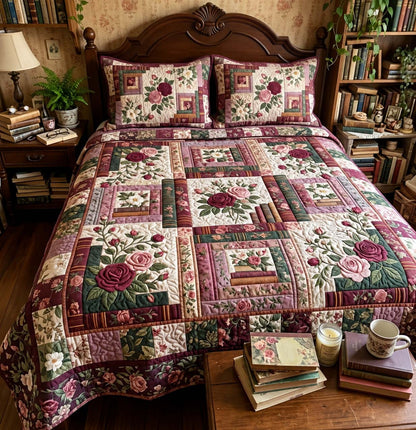 Vintage Rose Library 3-Piece Quilted Bedding Set GFTONTD4331