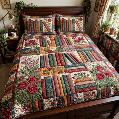 Country Rose Books 3-Piece Quilted Bedding Set GFTONTD4333