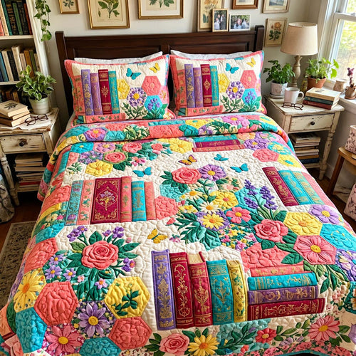 Colorful Garden Library 3-Piece Quilted Bedding Set GFTONTD4334