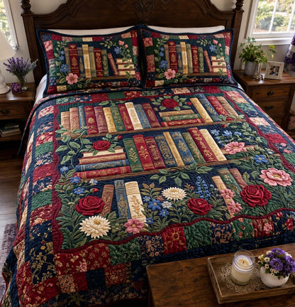 Midnight Floral Library 3-Piece Quilted Bedding Set GFTONTD4335