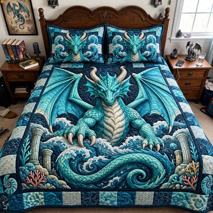 Tidal Dragon Guardian 3-Piece Quilted Bedding Set GFTONTD4345