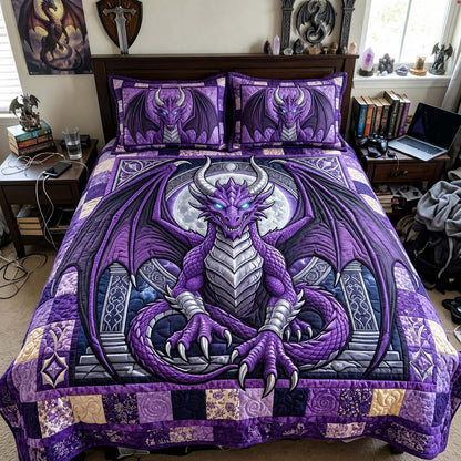 Purple Moon Dragon 3-Piece Quilted Bedding Set GFTONTD4346