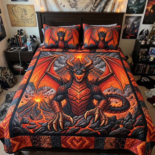 Volcanic Fire Dragon 3-Piece Quilted Bedding Set GFTONTD4348