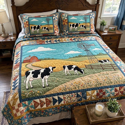 Prairie Windmill Cows 3-Piece Quilted Bedding Set GFTONTD4356