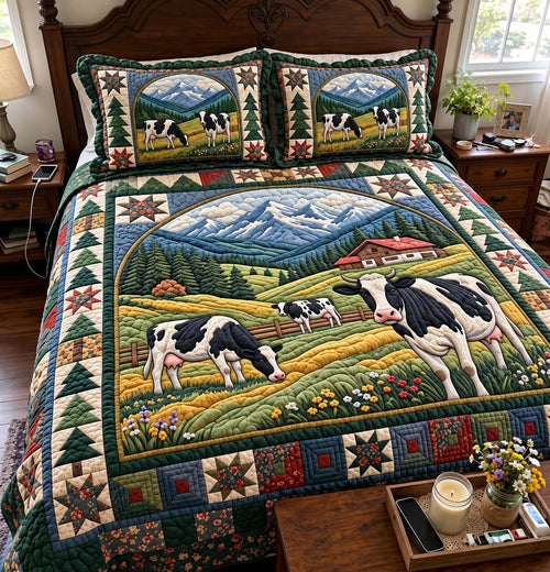 Mountain Meadow Cows 3-Piece Quilted Bedding Set GFTONTD4357