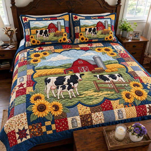 Sunflower Dairy Farm 3-Piece Quilted Bedding Set GFTONTD4358