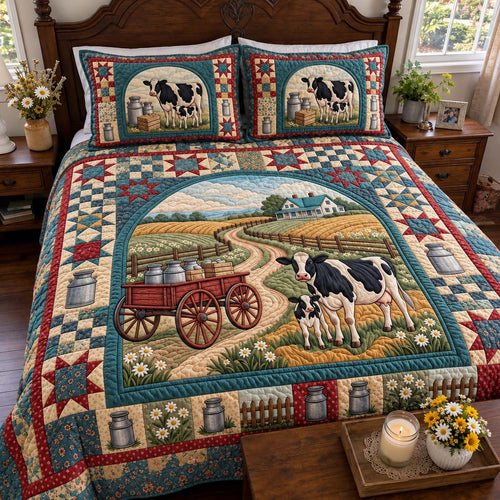 Vintage Milk Wagon 3-Piece Quilted Bedding Set GFTONTD4359