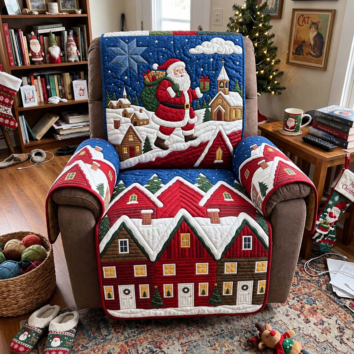Snowy Christmas Village Quilted Sofa Cover GFTONTD4364
