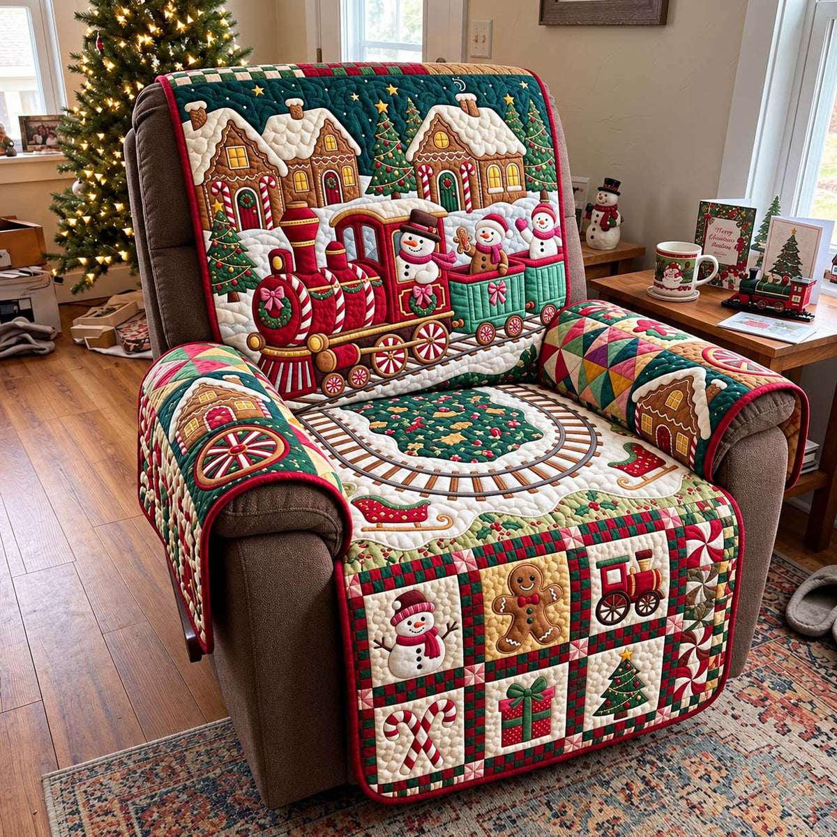 Gingerbread Christmas Train Quilted Sofa Cover GFTONTD4372