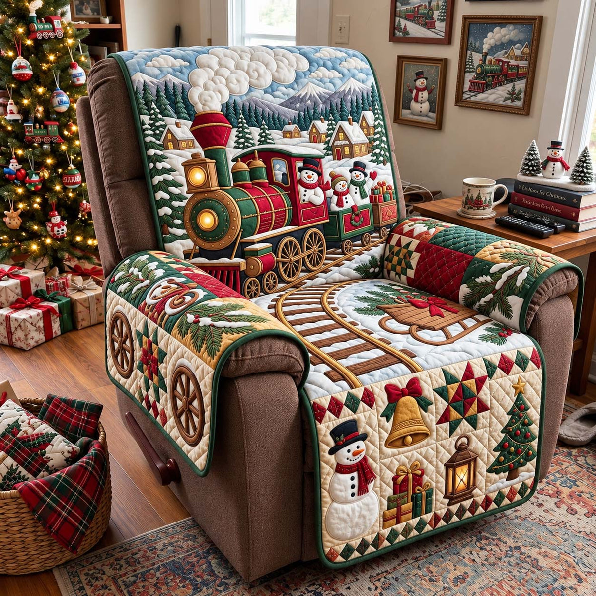 Snowy Village Express Quilted Sofa Cover GFTONTD4373