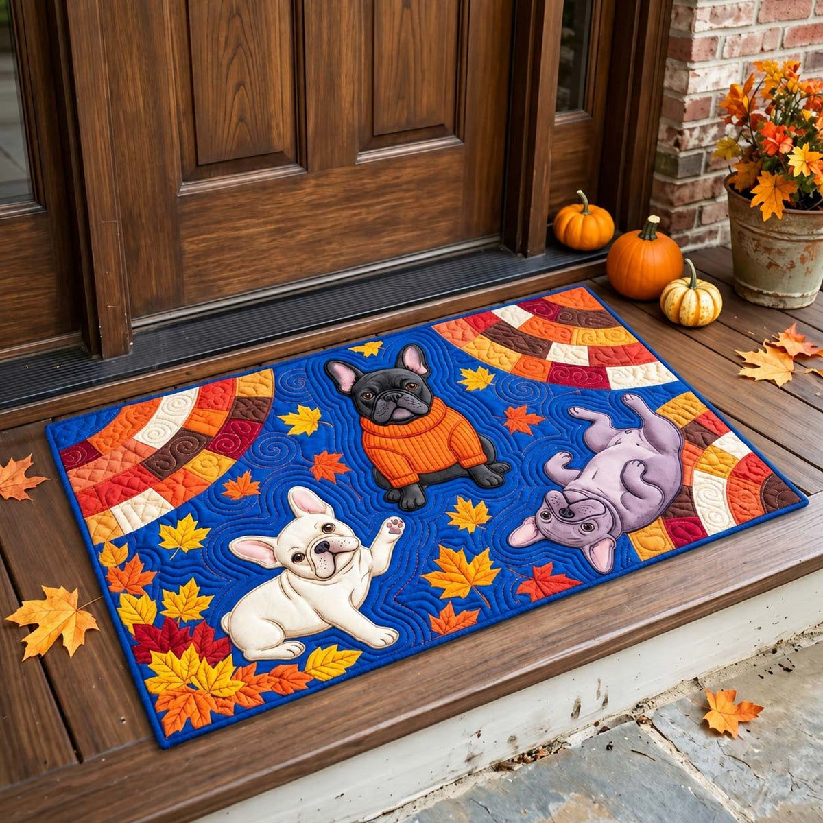 Autumn Leaves Frenchie Trio Doormat GFTONTD4381