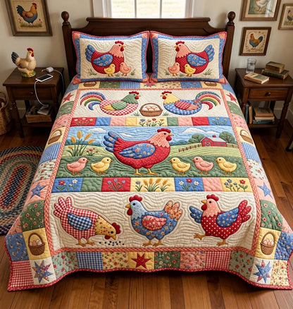 Country Hen And Chicks 3-Piece Quilted Bedding Set GFTONTD4396