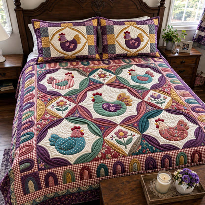 Vintage Hen Garden 3-Piece Quilted Bedding Set GFTONTD4400