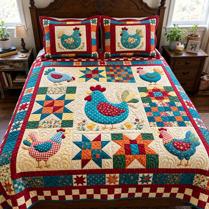 Farmhouse Chicken Mosaic 3-Piece Quilted Bedding Set GFTONTD4401