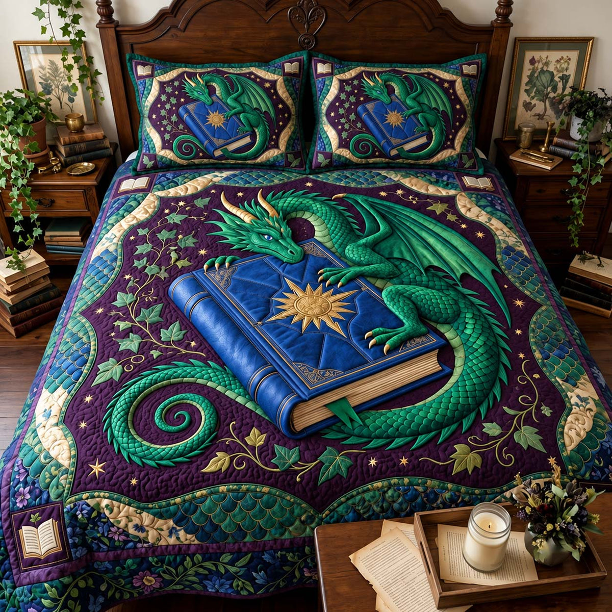 Emerald Spellkeeper 3-Piece Quilted Bedding Set GFTONTD4403