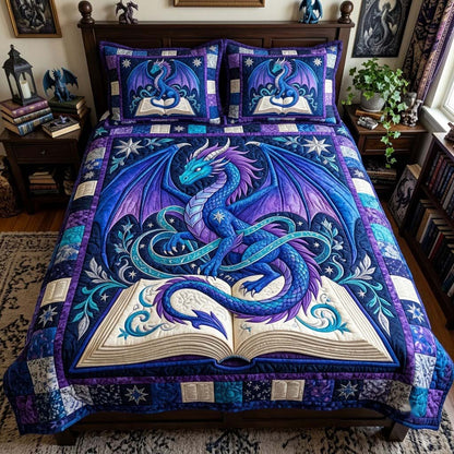 Celestial Reading Dragon 3-Piece Quilted Bedding Set GFTONTD4406