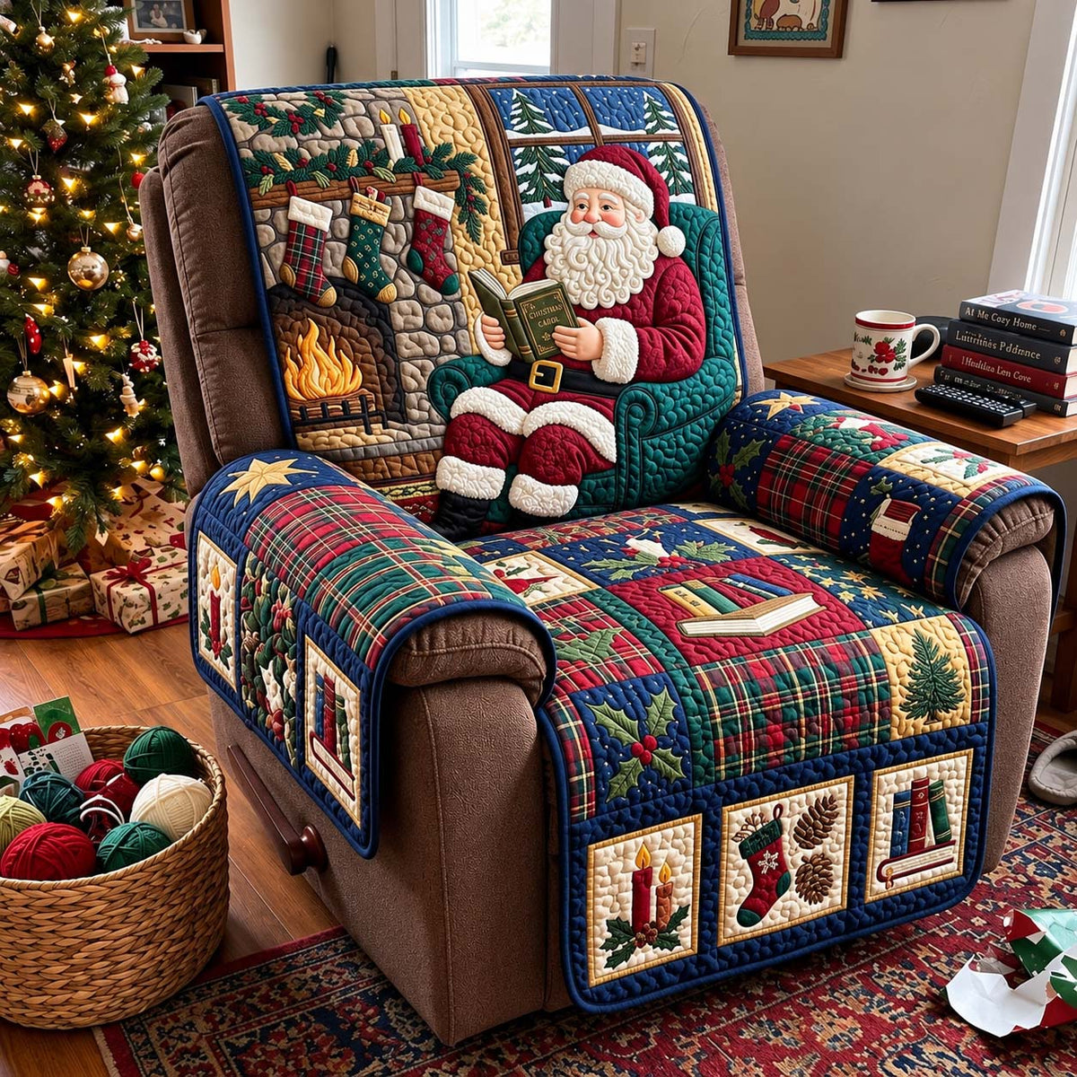 Fireside Story Of Santa Quilted Sofa Cover GFTONTD4423