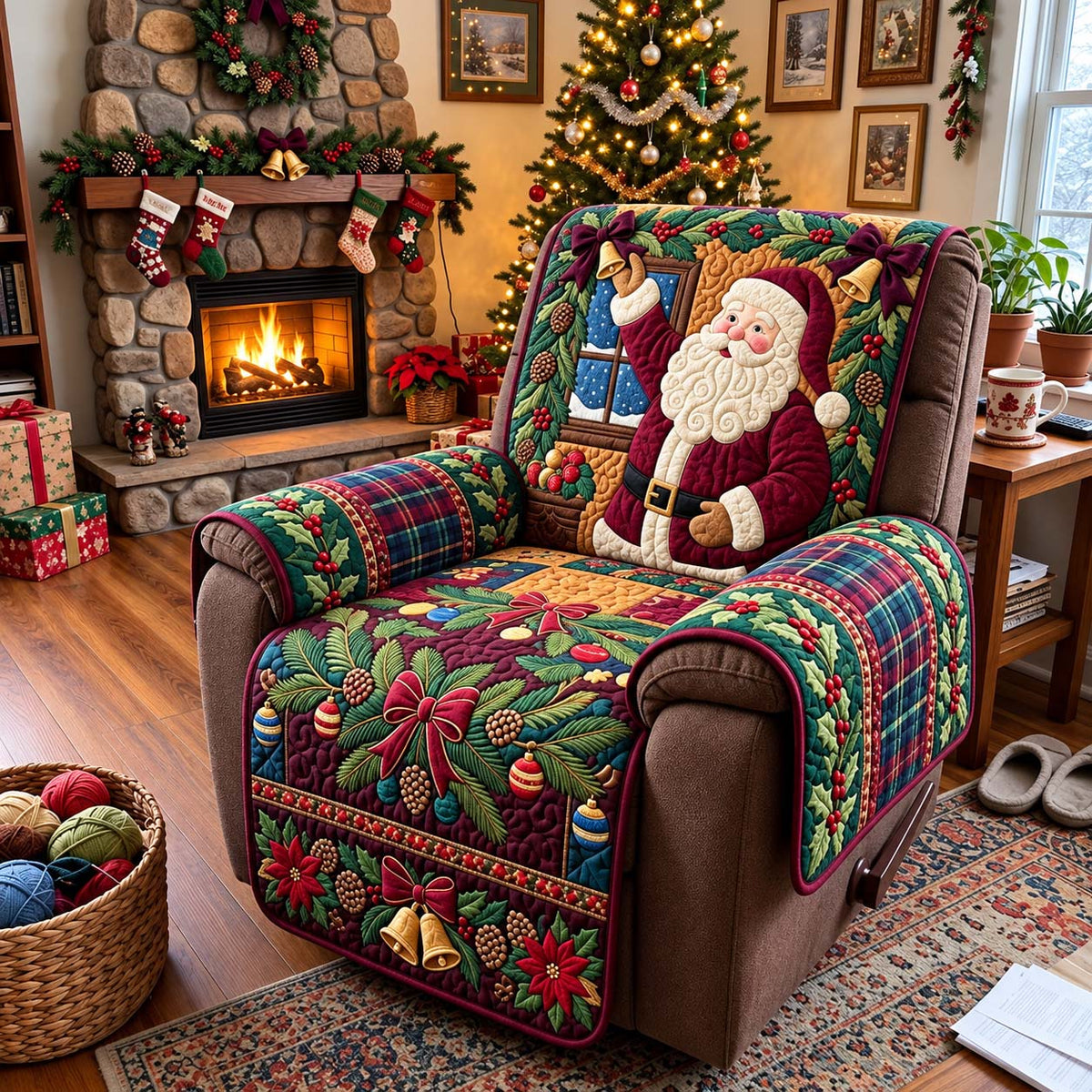 Christmas Hearth Blessing Quilted Sofa Cover GFTONTD4429
