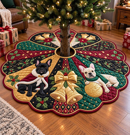 Golden Christmas Frenchies Custom Shape Christmas Quilted Tree Skirt GFTONTD4431