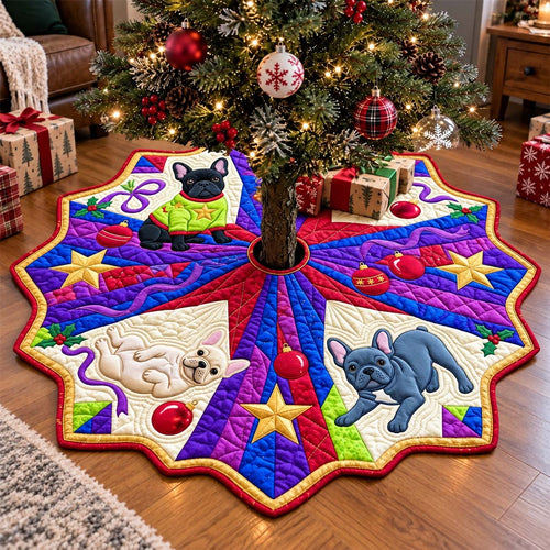 Frenchie Christmas Star Custom Shape Christmas Quilted Tree Skirt GFTONTD4432