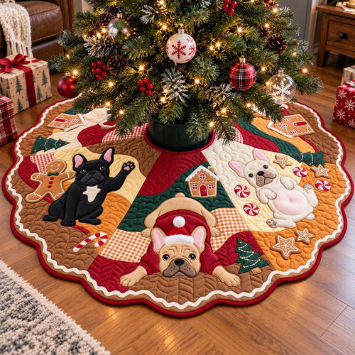 Gingerbread Frenchie Christmas Custom Shape Christmas Quilted Tree Skirt GFTONTD4434