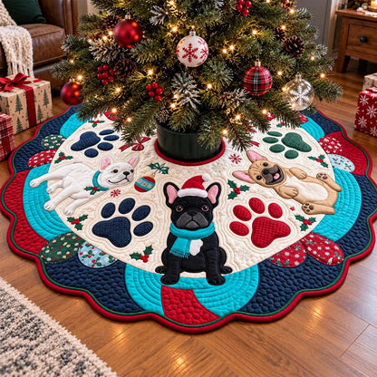 Christmas Paw Frenchies Custom Shape Christmas Quilted Tree Skirt GFTONTD4436