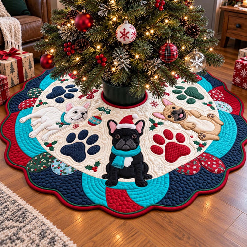 Christmas Paw Frenchies Custom Shape Christmas Quilted Tree Skirt GFTONTD4436