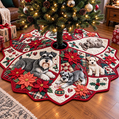 Schnauzer Poinsettia Christmas Custom Shape Christmas Quilted Tree Skirt GFTONTD4437