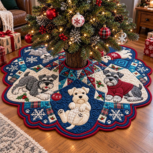 Schnauzer Winter Patchwork Custom Shape Christmas Quilted Tree Skirt GFTONTD4440