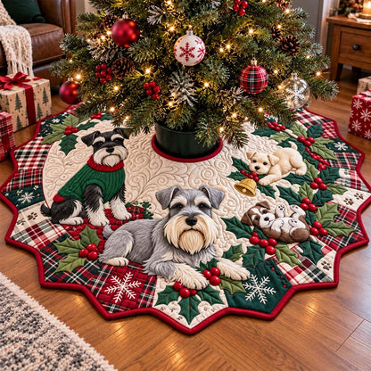 Schnauzer Holly Christmas Custom Shape Christmas Quilted Tree Skirt GFTONTD4441