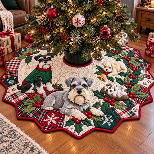 Schnauzer Holly Christmas Custom Shape Christmas Quilted Tree Skirt GFTONTD4441