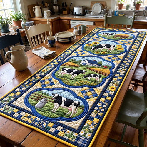 Blue Meadow Cows Quilted Table Runner GFTONTD4444