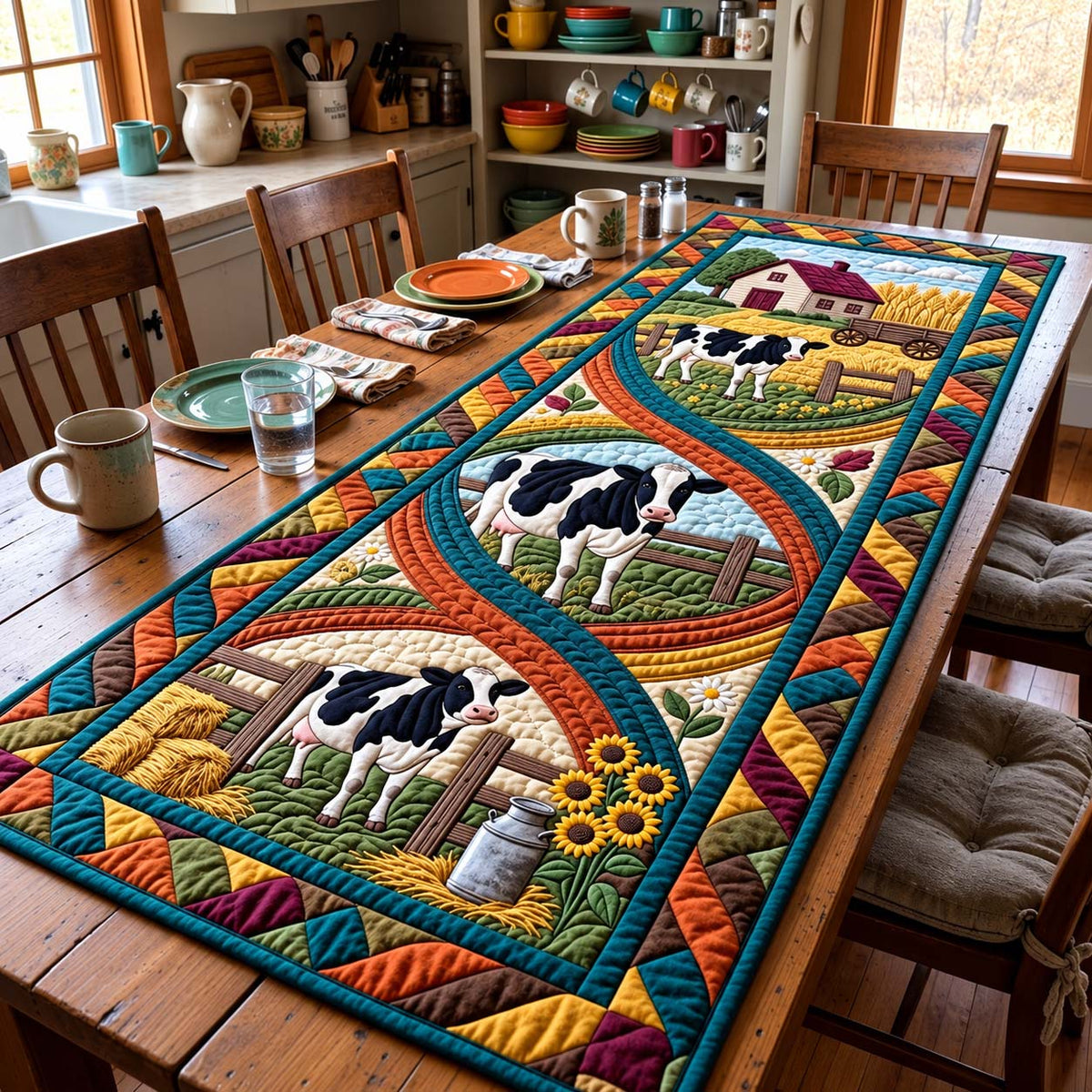 Autumn Cow Trail Quilted Table Runner GFTONTD4448