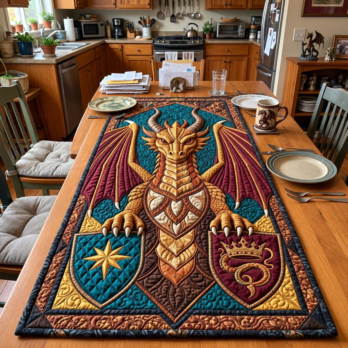 Golden Crest Dragon Quilted Table Runner GFTONTD4451