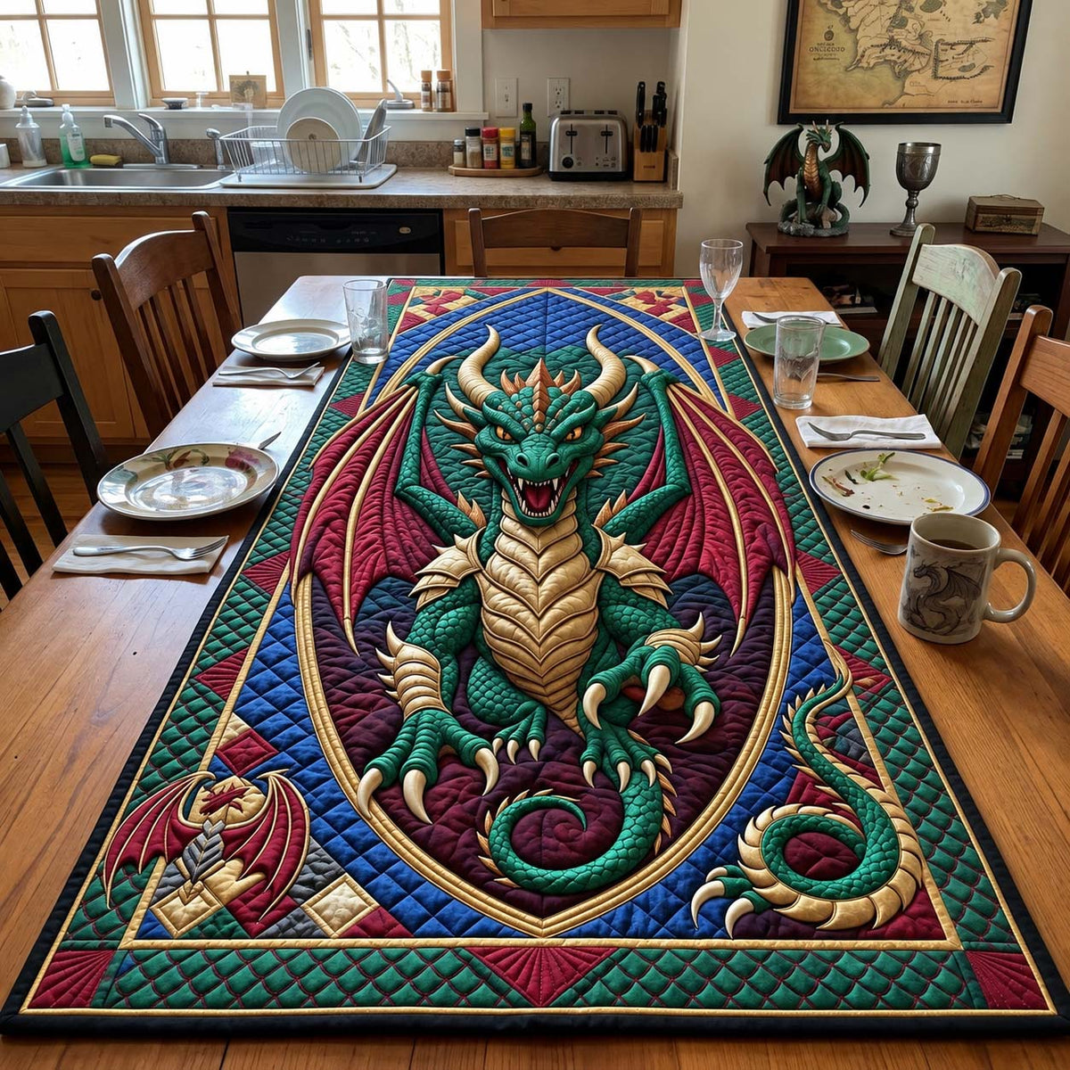 Emerald Guardian Dragon Quilted Table Runner GFTONTD4454