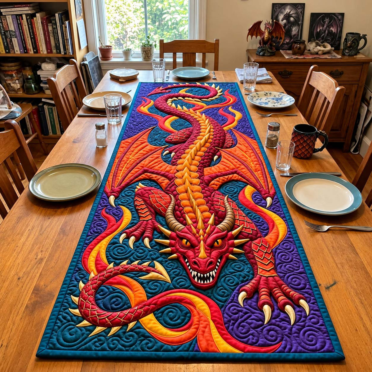 Inferno Serpent Dragon Quilted Table Runner GFTONTD4456