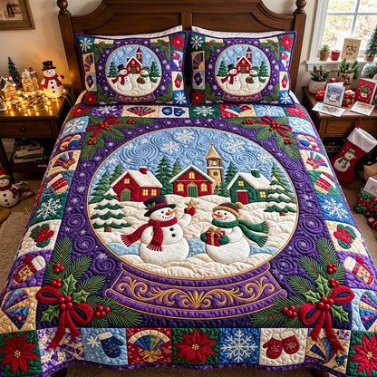 Snow Globe Christmas Village 3-Piece Quilted Bedding Set GFTONTD4460