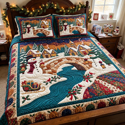 Christmas Bridge Snowmen 3-Piece Quilted Bedding Set GFTONTD4462