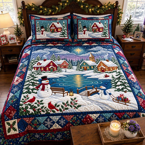 Winter Village Snowmen 3-Piece Quilted Bedding Set GFTONTD4464