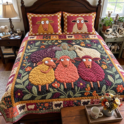 Whimsical Sheep Garden 3-Piece Quilted Bedding Set GFTONTD4465