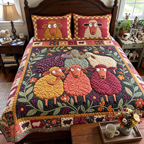 Whimsical Sheep Garden 3-Piece Quilted Bedding Set GFTONTD4465