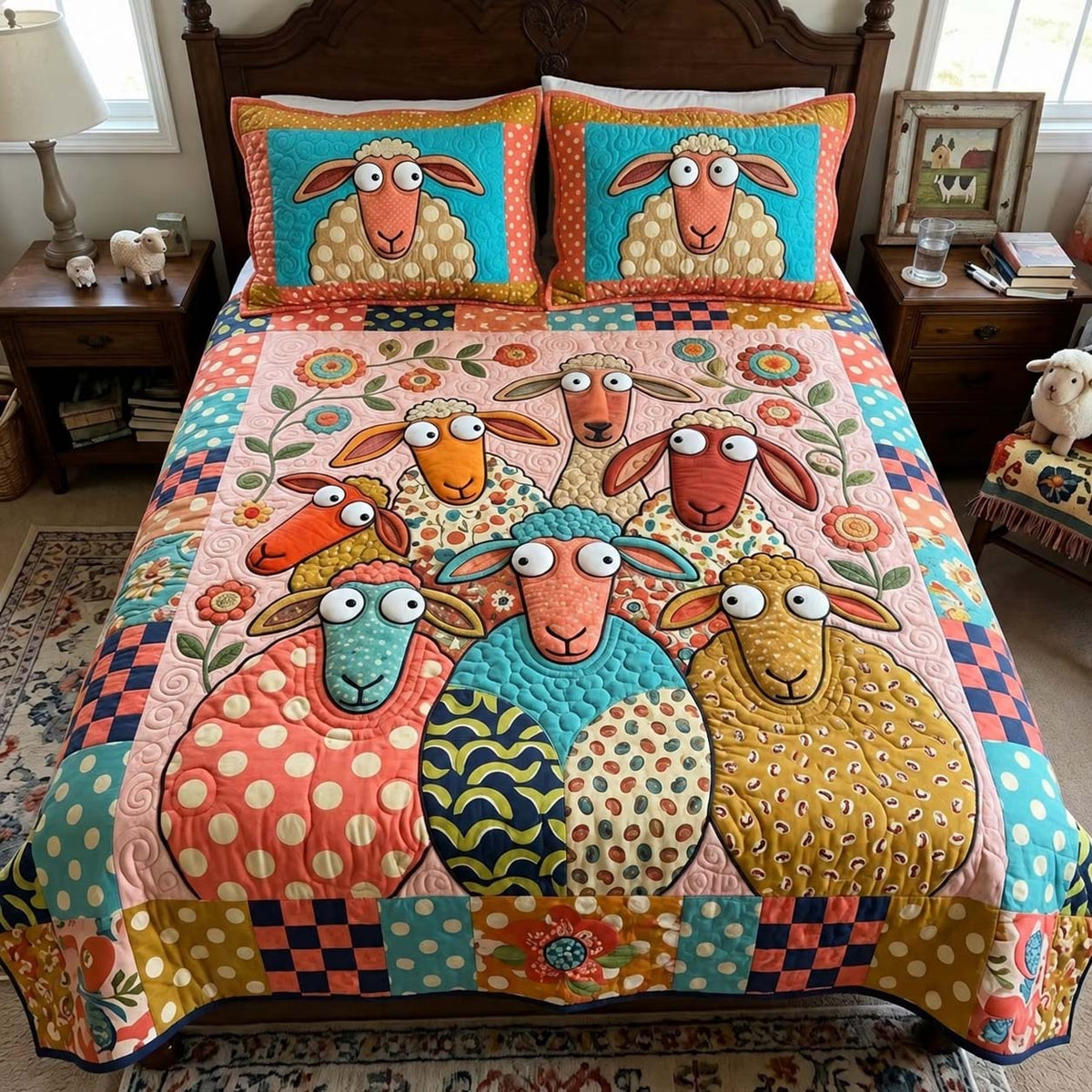 Happy Sheep Gathering 3-Piece Quilted Bedding Set GFTONTD4467